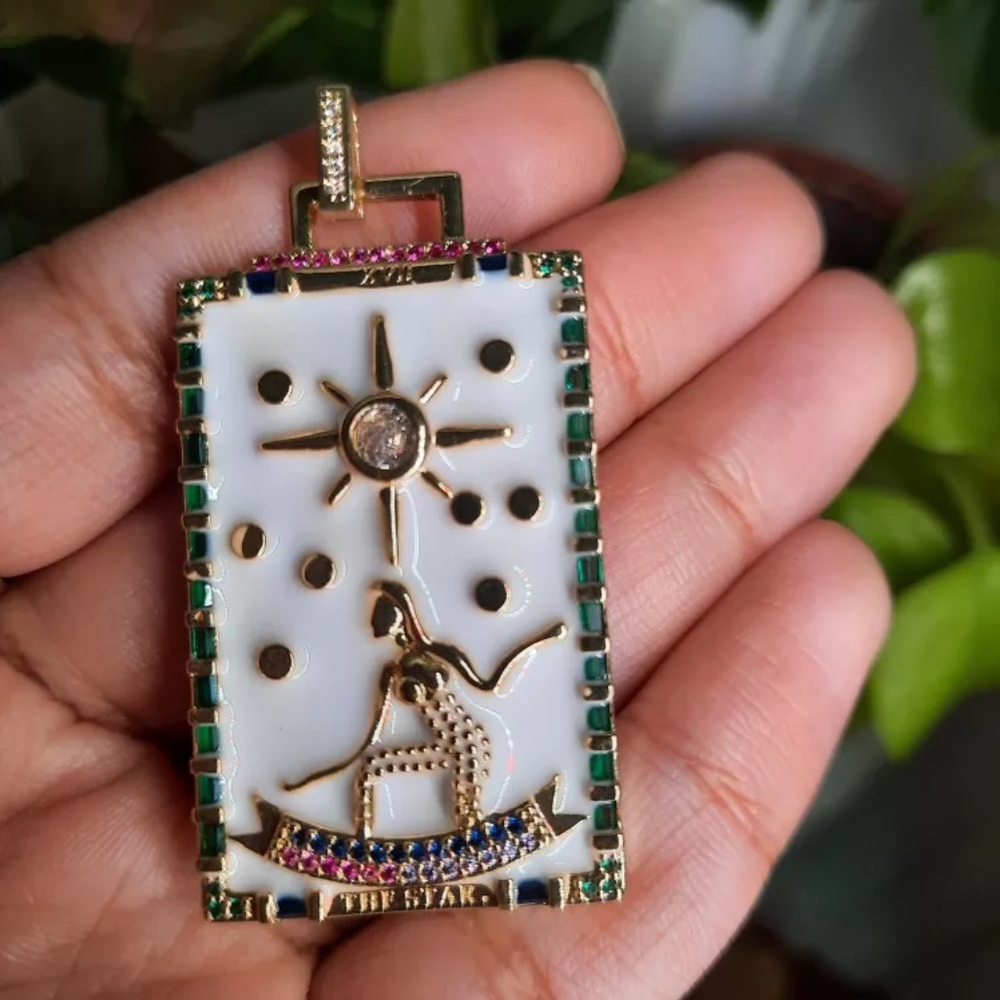 Gold Plated Enamel Tarot Card Pendant